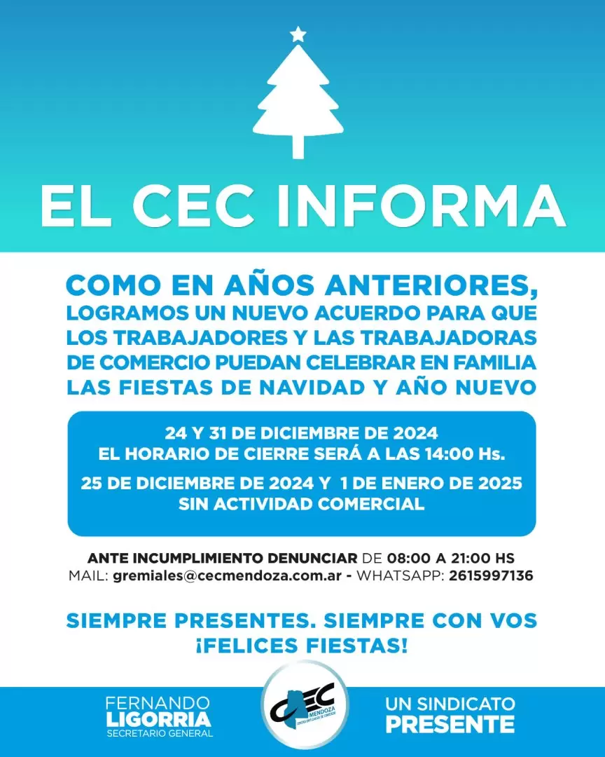 Comunicado oficial del Centro de Empleados de Comercio de Mendoza.