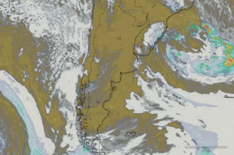 La nubosidad rodeaba a la Argentina el lunes 16 de noviembre a las 09.24.