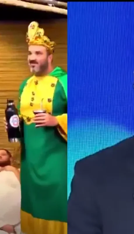 El conductor de TV, Tomás Dente muy enojado por la parodia al pesebre navideño./