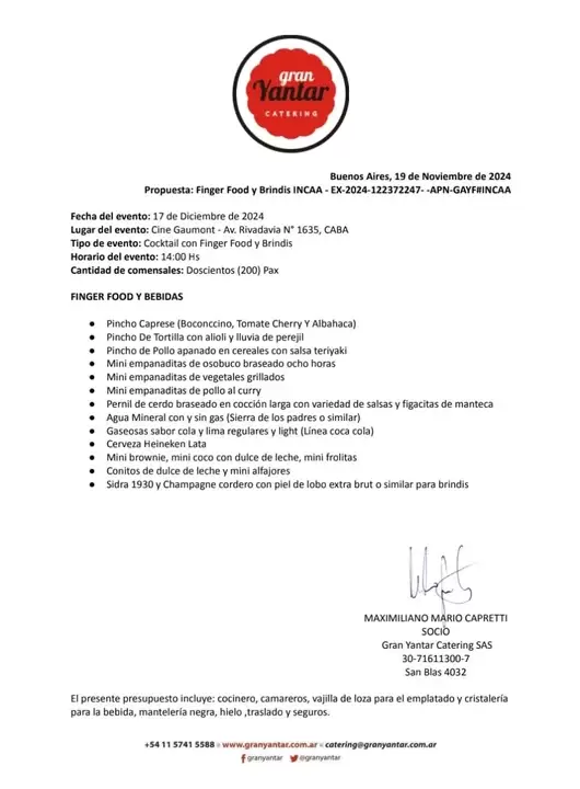 Costos de la fiesta del INCAA