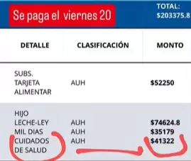 Liquidación con el complemento de leche, AUH, Tarjeta Alimentar y cuidados de salud en diciembre