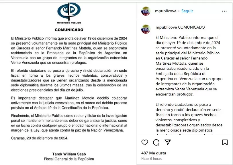 El documento dado a conocer por el Ministerio Público Fiscal