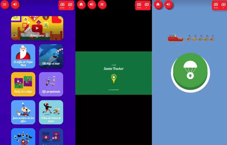 Menú de opciones para realizar distintas actividades mientras esperás a Papá Noel.