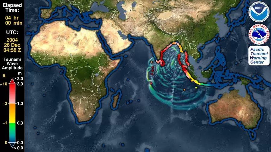 Mapa que muestra la ubicación relativa del terremoto submarino de diciembre de 2004.