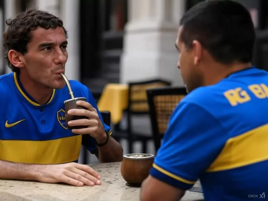 Ayrton Senna y Juan Roman Riquelme compartiendo un mate.