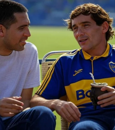 Riquelme y Ayrton Senna en la Bombonera.