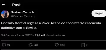 Montiel vuelve a River Plate.