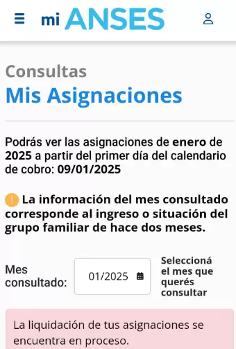 El mensaje que figura en la sección 'Mis Asignaciones'