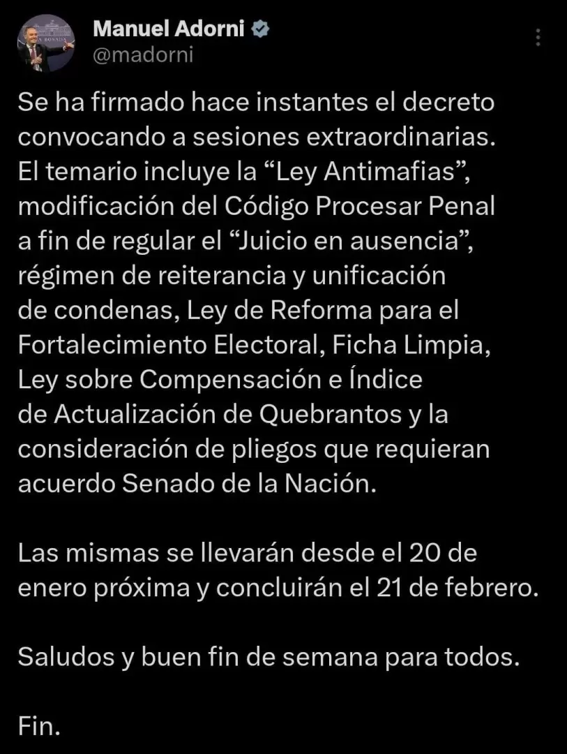 el vocero Manuel Adorni en su cuenta de X (antes Twitter),