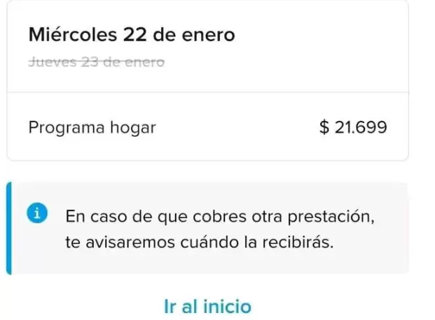 Ejemplo de una fecha actualizada con su respectivo monto
