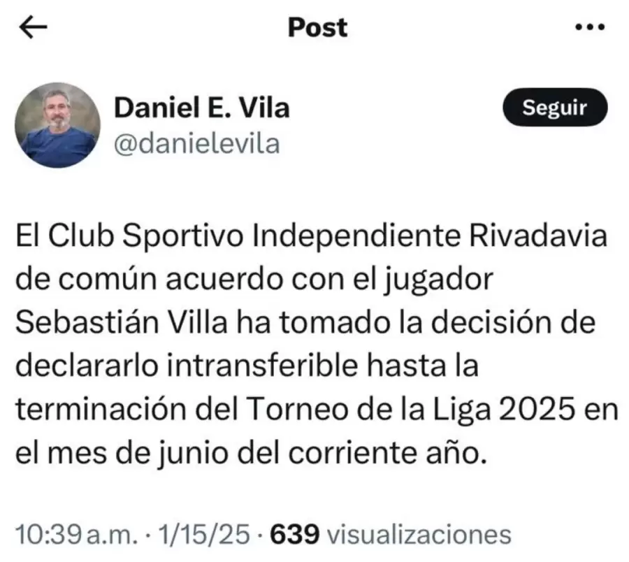 El tuit de Daniel Vila sobre la situación del colombiano