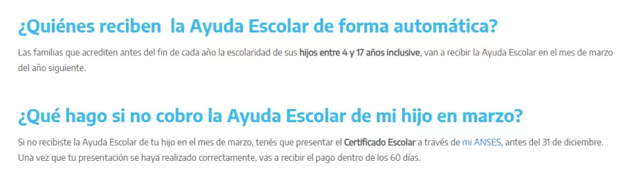 La información brindada por ANSES en su apartado de preguntas frecuentes