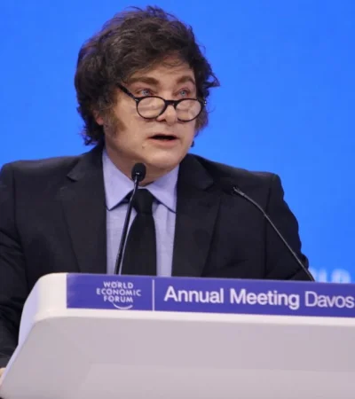 El presidente Javier Milei en su participación en Davos