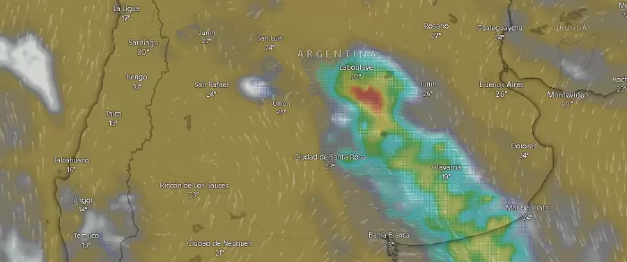 Nubes y tormentas en el centro de Argentina a las 09.47 del lunes 27 de enero.