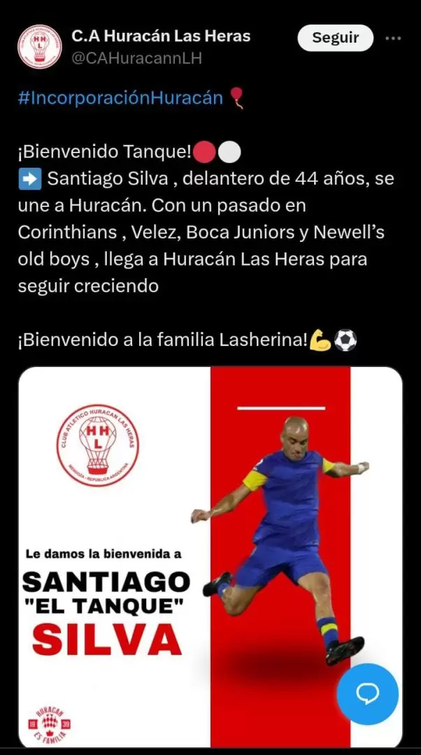 El posteo de la cuenta no oficial que anunció la incorporación del jugador