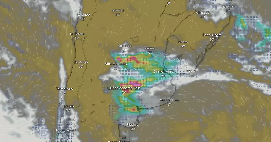 Nubosidad y tormentas en el centro de Argentina hoy miércoles 5 de febrero a las 09.42.