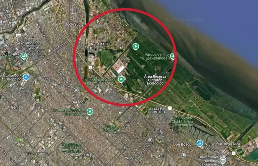 En el círculo, ubicación del arroyo Sarandí, en el partido de Avellaneda (Provincia de Buenos Aires)