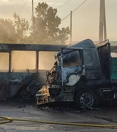 Accidente entre un colectivo y un camión