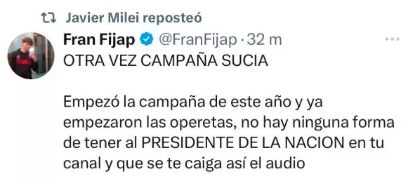 "Campaña sucia", comenta el tuit del influencer Fran Fijap.