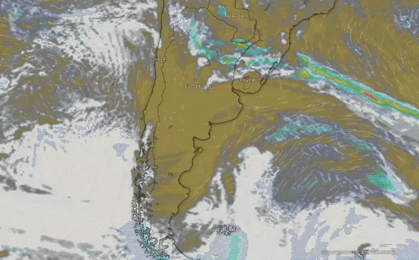 Nubosidad y perturbaciones meteorológicas sobre Argentina el jueves 13 de febrero de 2025.