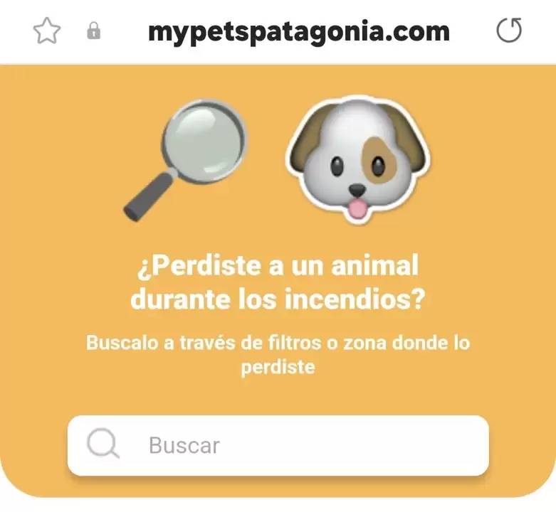 La interface de la aplicación My Pets Patagonia.