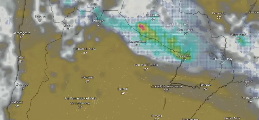 Nubes y tormentas en el norte de argentina a las 09.43 del miercoles 19 de febrero.