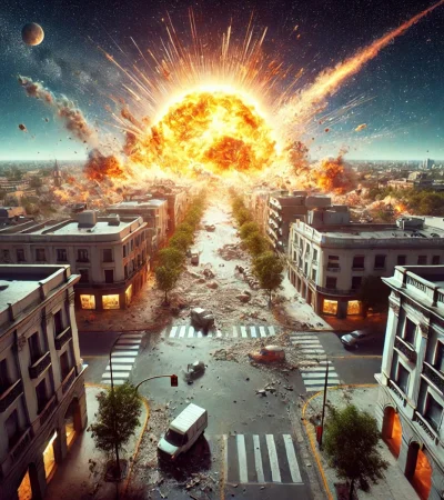 Asteroide 2024 YR4 golpeando la Tierra.