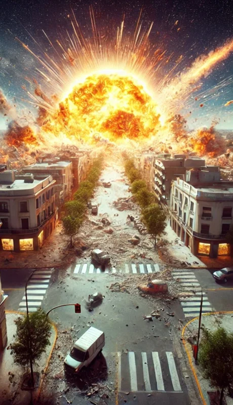 Asteroide 2024 YR4 golpeando la Tierra.