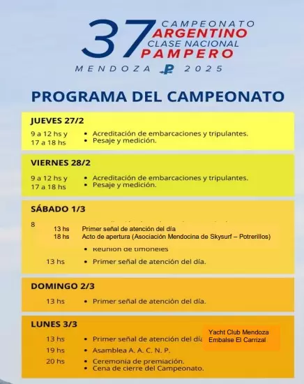 Agenda de actividades del Campeonato Argentino.