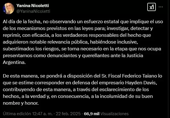 Los comentarios de Yanina Nicoletti en Twitter