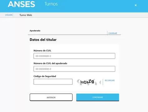 La interfaz del sitio de ANSES para gestionar el trámite de apoderado.