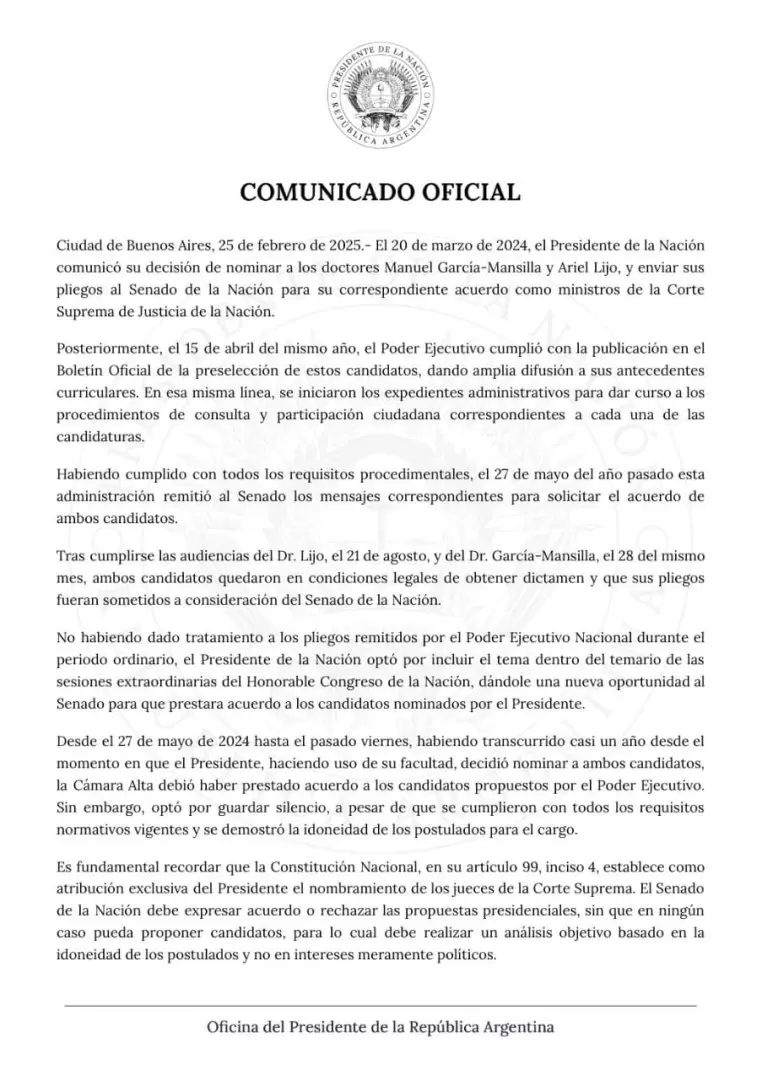 comunicado de presidencia