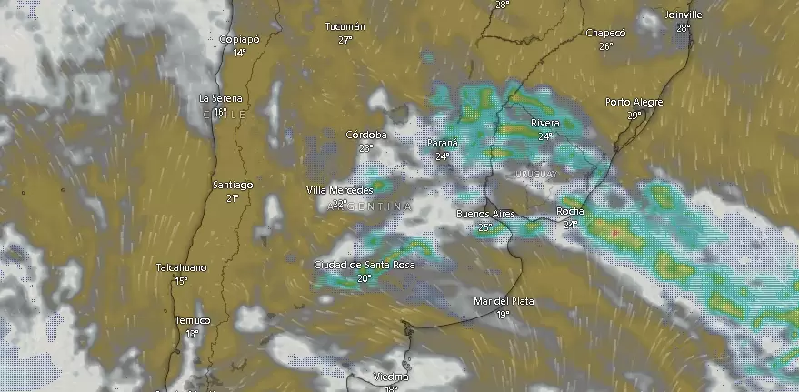 Nubes y tormentas en el centro de argentina el miércoles 26 de febrero a las 09.57.