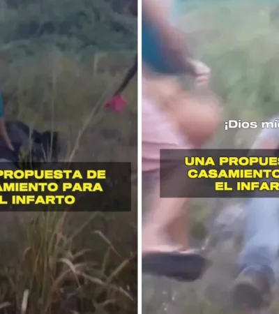 La reacción de la mujer pasa del pánico a la sorpresa total.