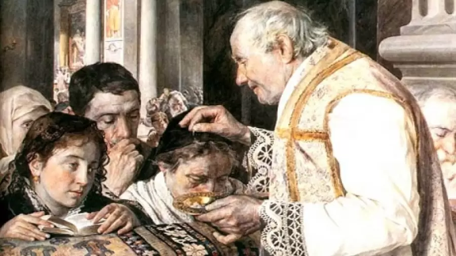 Los restos del ritual forman una cruz en la frente de los creyentes, como símbolo de que portan al Espíritu Santo.