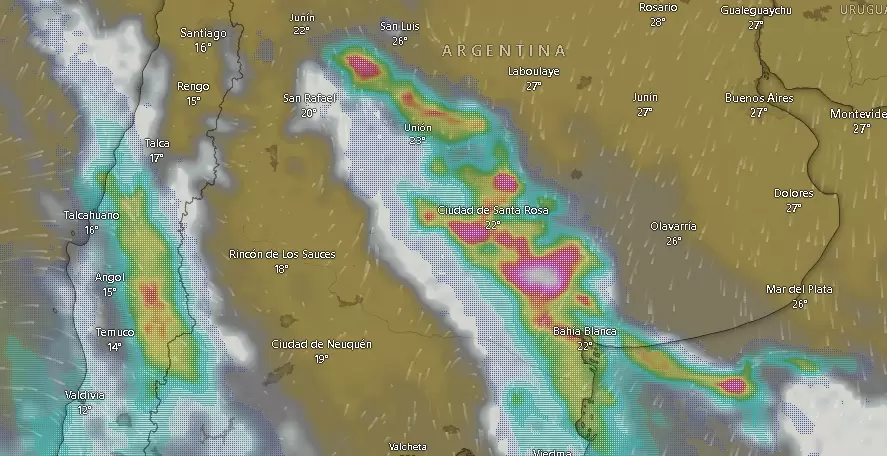 Nubes y tormentas en el centro del país el viernes 7 de marzo a las 09.51.