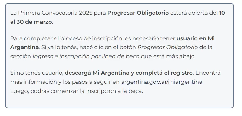 El comunicado que está disponible en la página oficial de Progresar