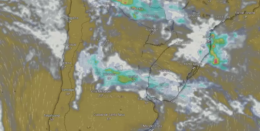 Nubes y tormentas en Argentina el miércoles 12 de marzo de 2025.