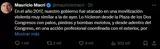 Publicación de Mauricio Macri en X.