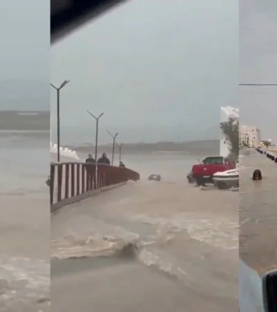 Furia en Las Grutas: la tormenta arrastró un Jeep al mar y generó caos