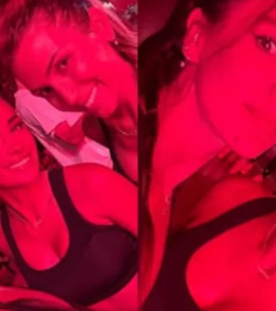 Antonella Roccuzzo junto a Gimena Accardi durante el lanzamiento del gimnasio donde se practica Jump en Miami.