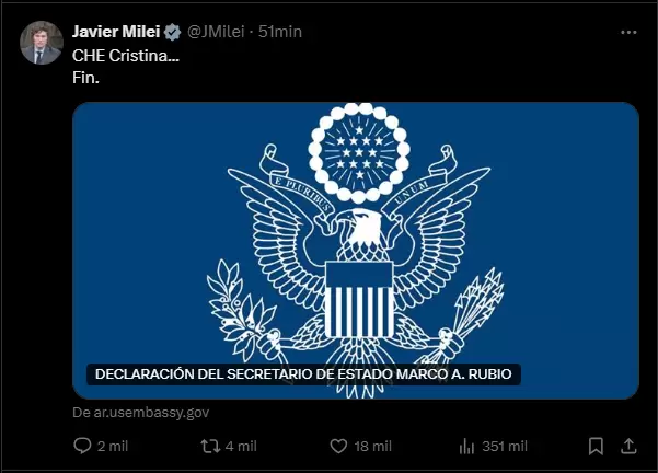 Javier Milei: "Che Cristina".