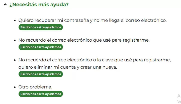 El menú de Mi Argentina permite ingresar a la opción específica de cada inconveniente