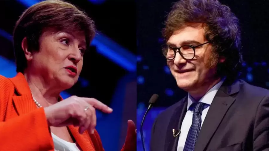 La titular del FMI, Kristalina Georgieva, y el presidente argentino Javier Milei. (Foto: archivo web)