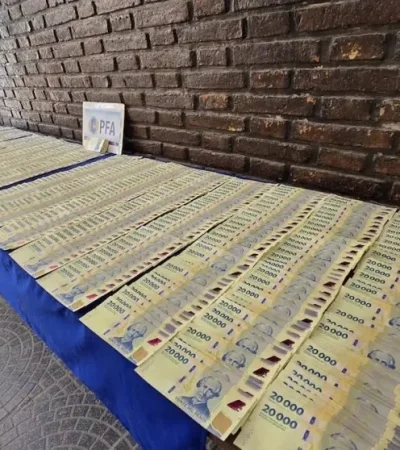 El detenido portaba 996 billetes de 20 mil pesos falsos.