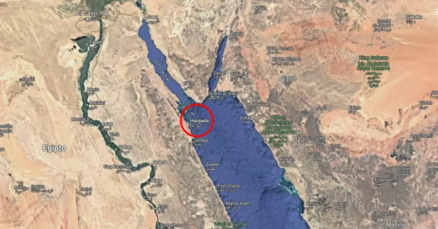 En el círculo: el puerto de Hurghada, lugar desde donde partía el submarino Sindbad.