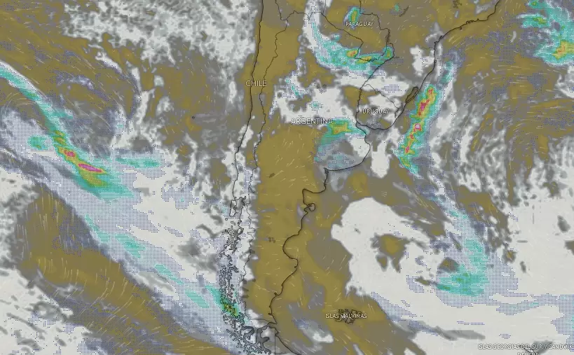 Nubes y tormentas sobre Argentina el viernes 28 de marzo a las 09.39.