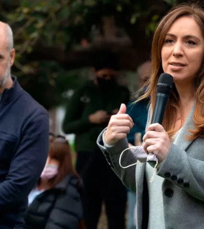 Tiempos mejores: Vidal junto a Rodríguez Larreta en un acto de campaña en 2021 (Foto: Télam).