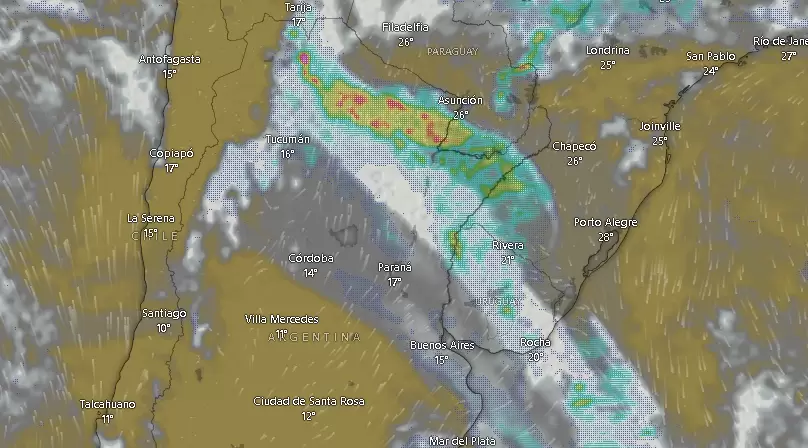 Nubes y tormentas en Argentina el lunes 31 de marzo de 2025 a las 09.41.