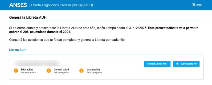 Así se ve la generación de la libreta para quienes deben hacer el trámite en Mi ANSES